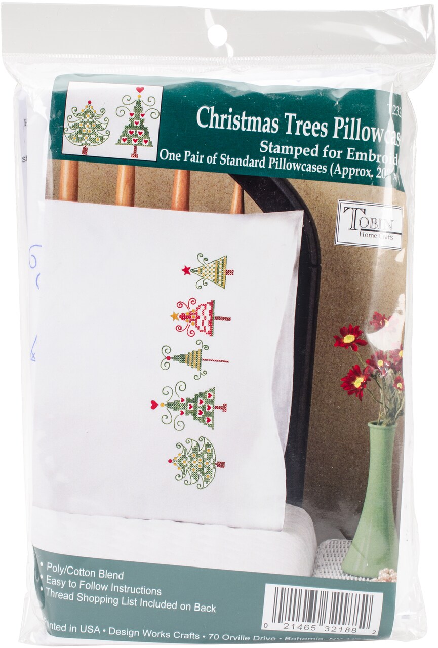 Tobin Stamped For Embroidery Pillowcase Pair 20"X30"-Christmas Trees